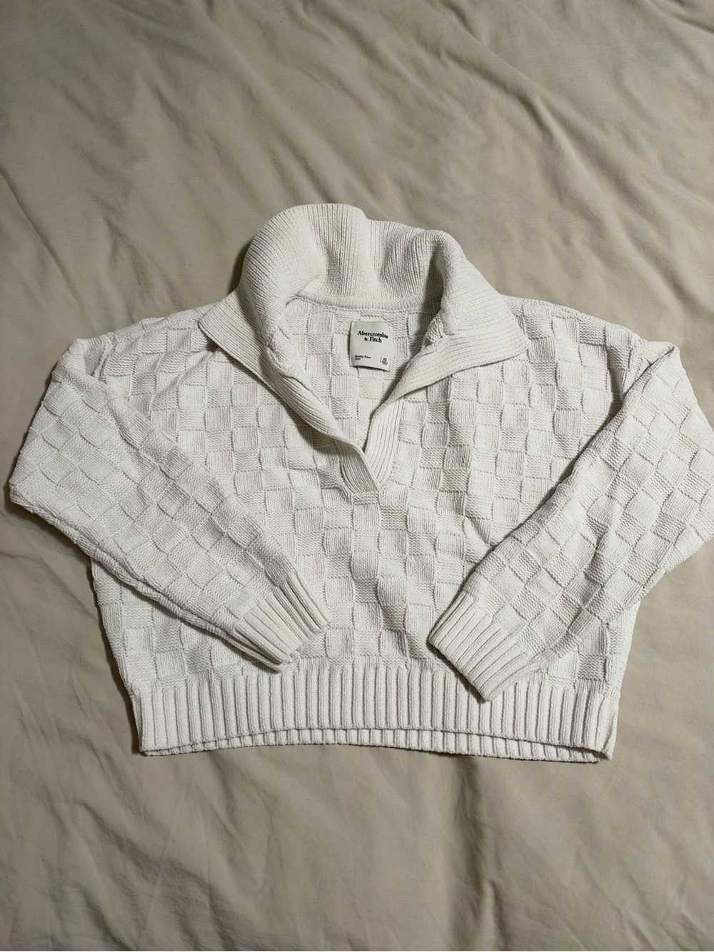 Abercrombie & Fitch Cable-Knit Collar Sweater - White